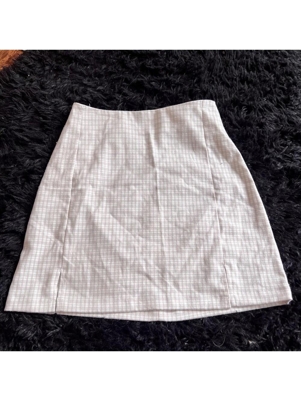 John Galt Brandy Melville Pink Plaid Mini Skirt Small Double Slit Rare Coquette